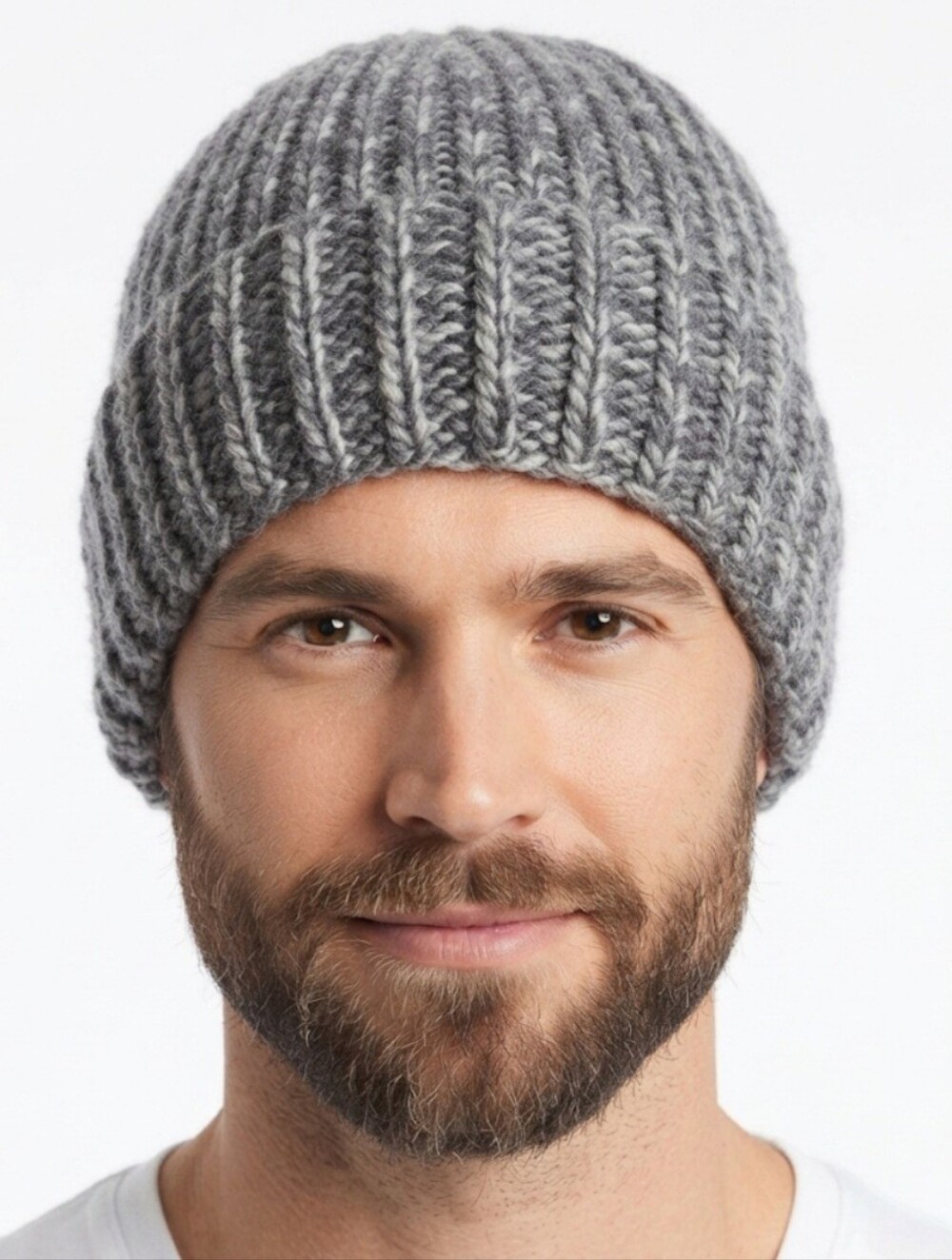Handmade Crochet Ribbed Beanie Hat Gray Silver Winter Ski Hiking Adult One Size